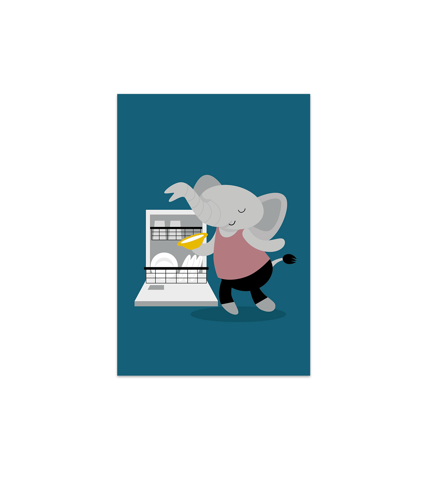 elefant-diskmaskin Elefanten Svante plockar in i diskmaskinen